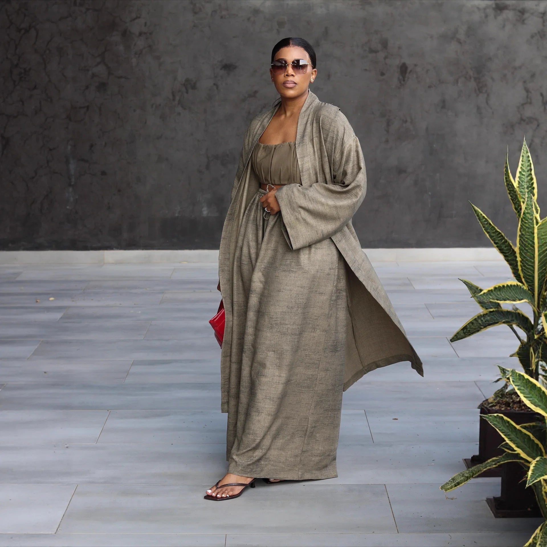 Pant Set Women 3 Piece Sets Strapless Short Tops Full Sleeve Mi Dlength Coats Wide Leg Long Pants High Waist Y2k Streetwear Work