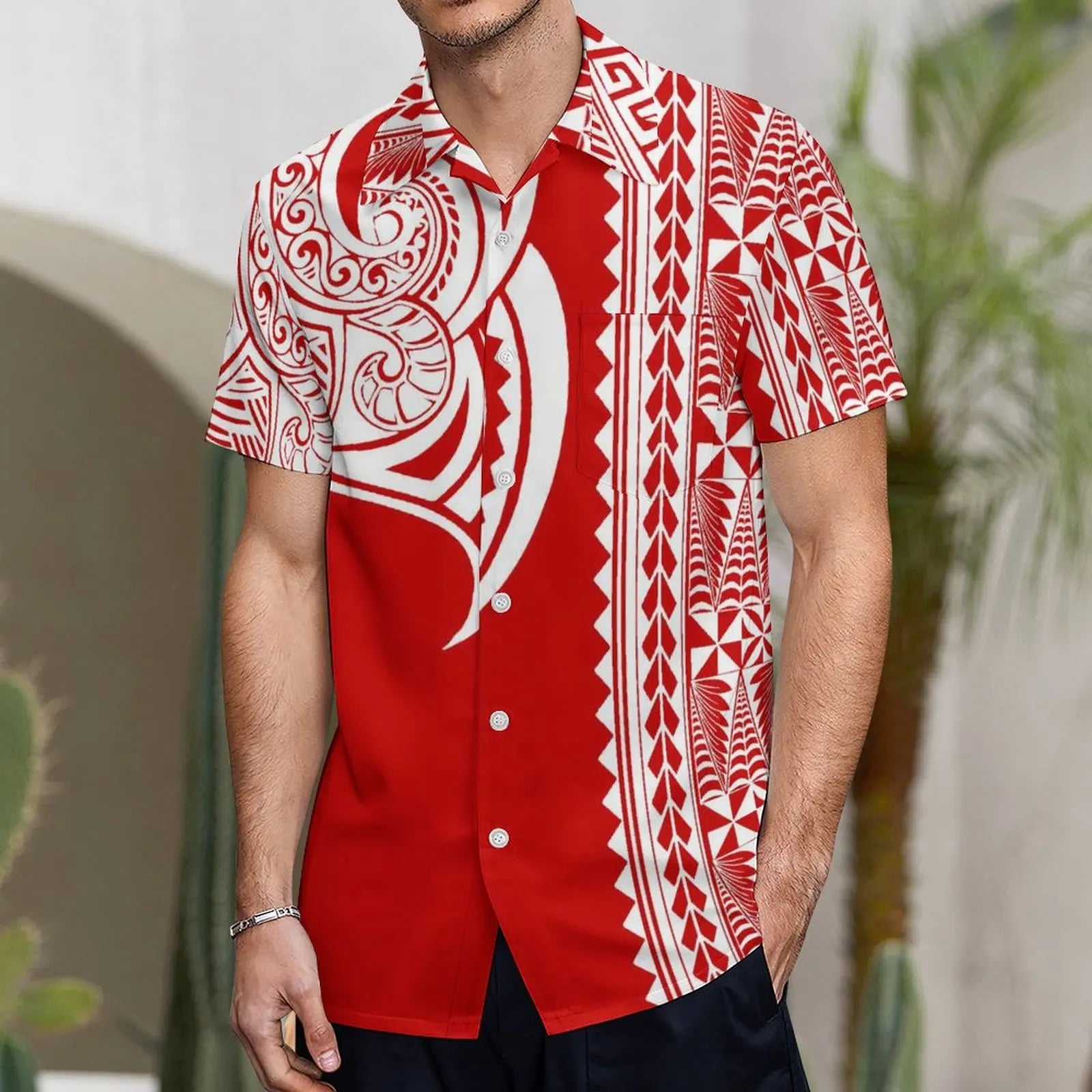 Support Custom Samoan National Dress Women'S Crew-Neck Maxi Dress Fashion Slit Dress With Men'S Short-Sleeved Shirt 9xl