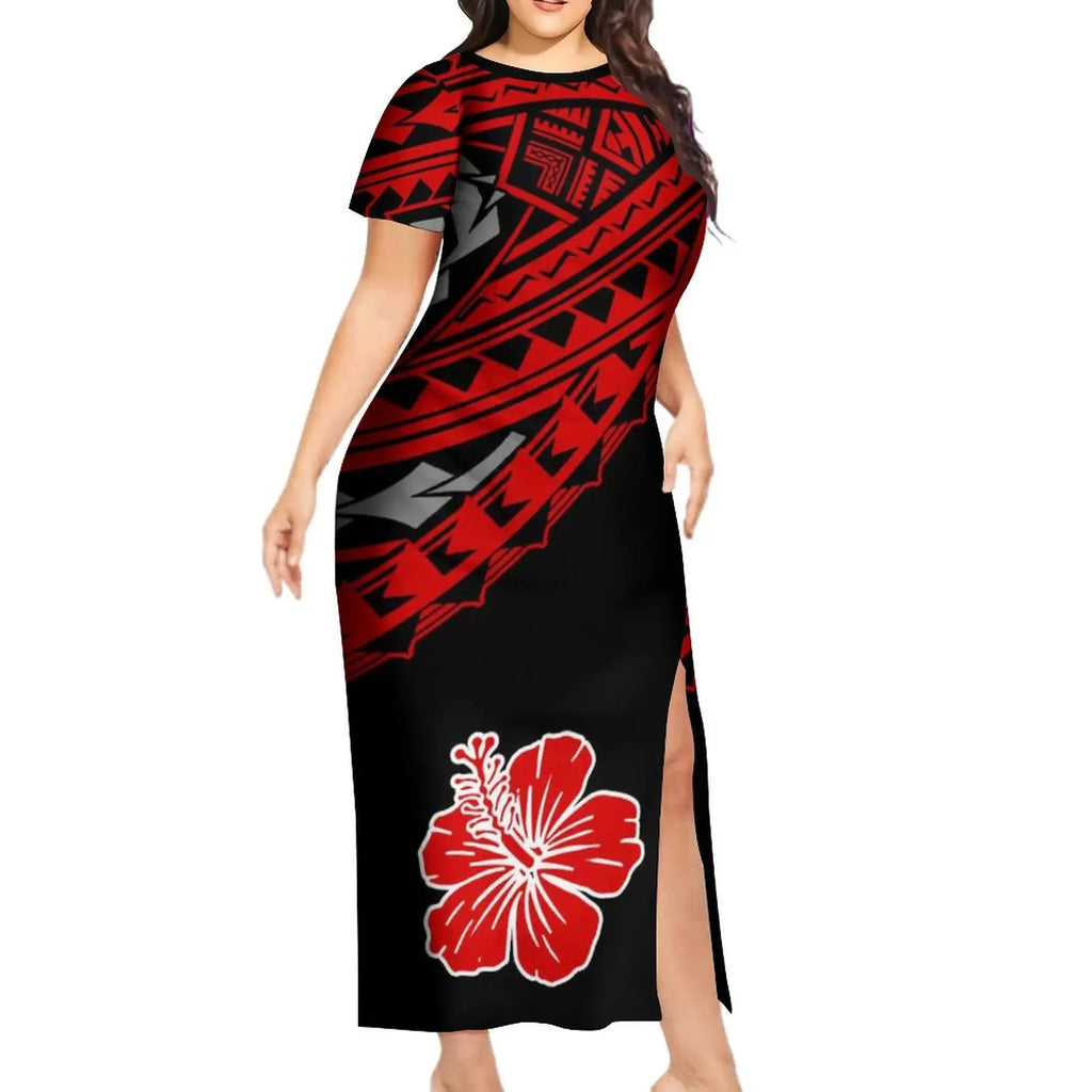 Support The Design Of Women'S Short Sleeve Dress Crew-Neck Samoan Polynesian Tribal Pattern And Hawaiian Men'S Shirt Couple Suit