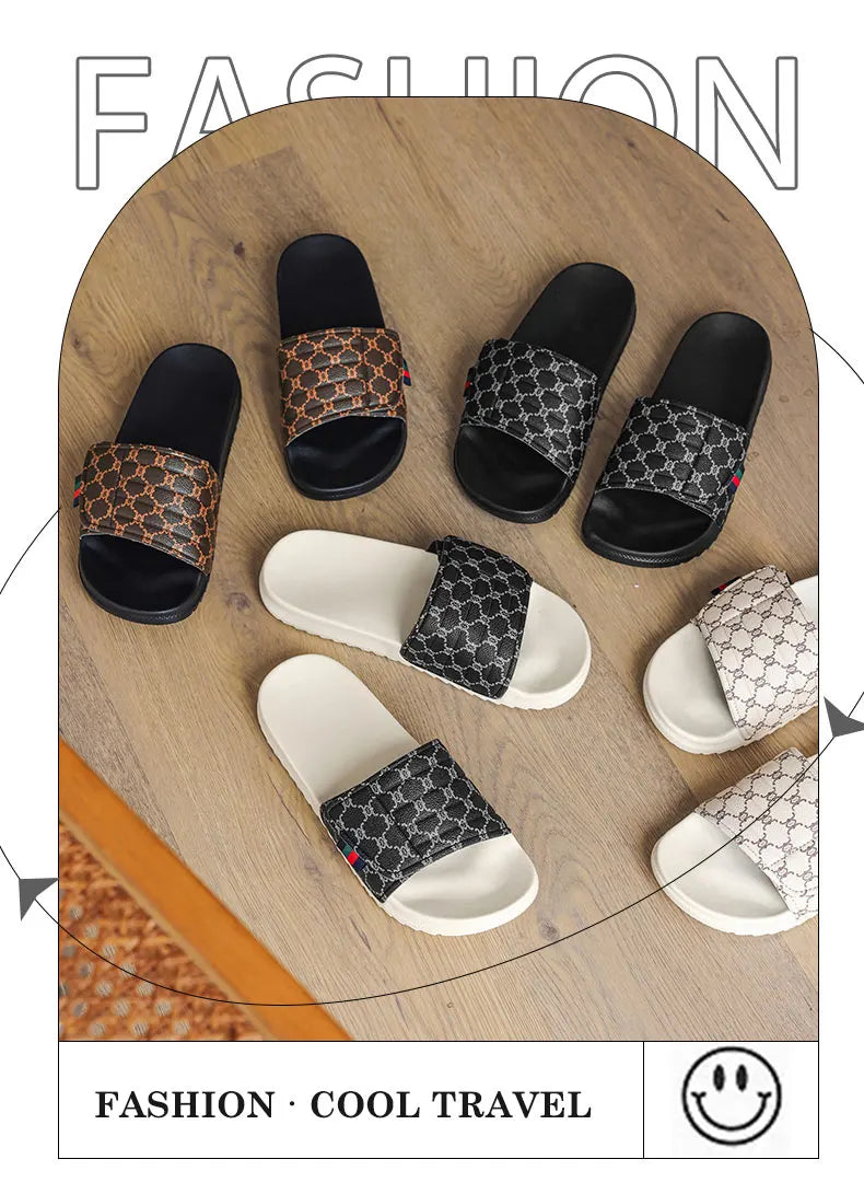 Men's Printed Skateboard Sandals Casual Non-Slip Thick-Soled Slippers Fashionable Summer Beach Indoor and Outdoor Home Shoes
