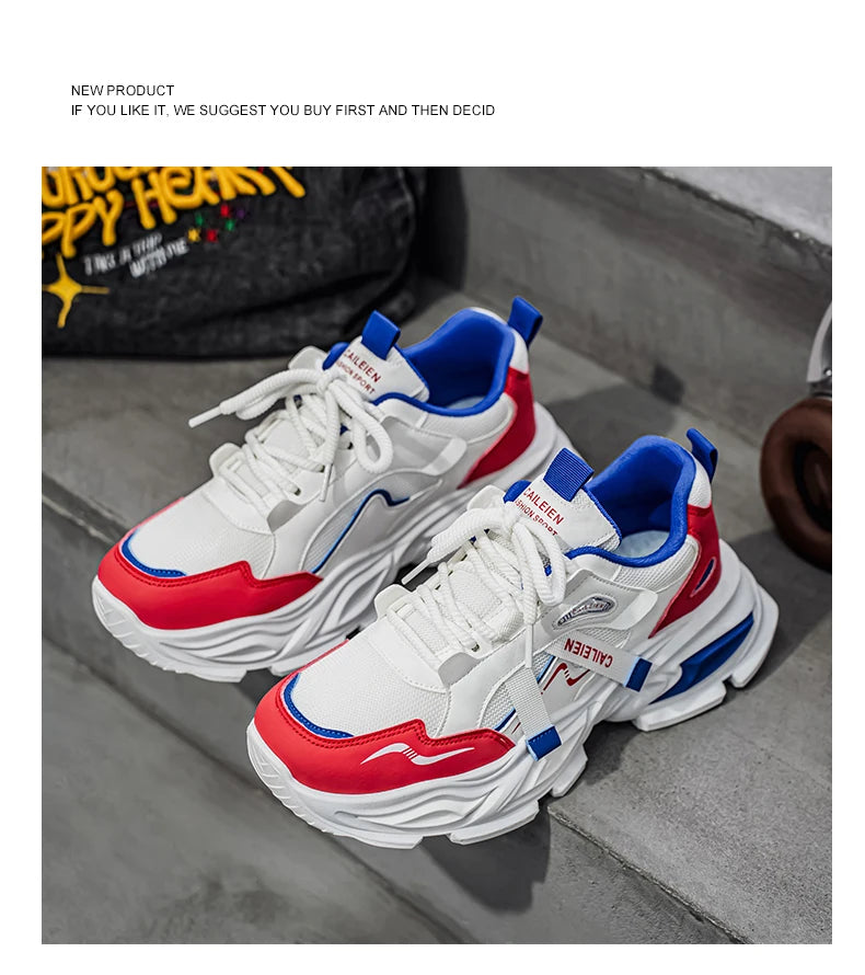 Men's Thick sole casual sneakers four seasons breathable lightweight soft-sole outdoor running shoes students speed sports shoes
