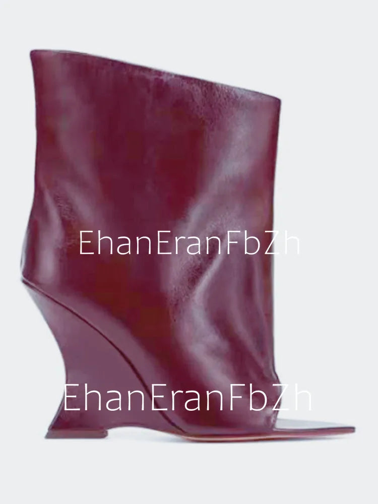 SoleLadies' Spring/Summer New Fish Mouth Slope High Heel Short Boots with Pointed Toe Exposed Cool Boots, Mid Top Boots