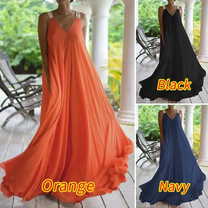 Summer Women Boho Dress Fashion Spaghetti Strap Black Sleeveless Beach Party Casual Long Dress For Women Robe Femme New 2024