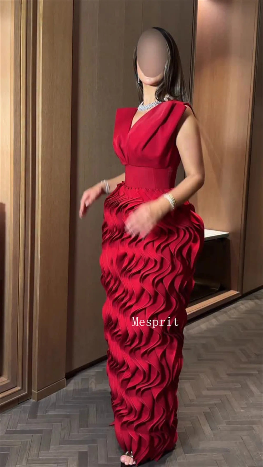 Customized High Quality Jersey Pleat Straight V-neck Long Bespoke Occasion Party Dresses Exquisite Chinese Style