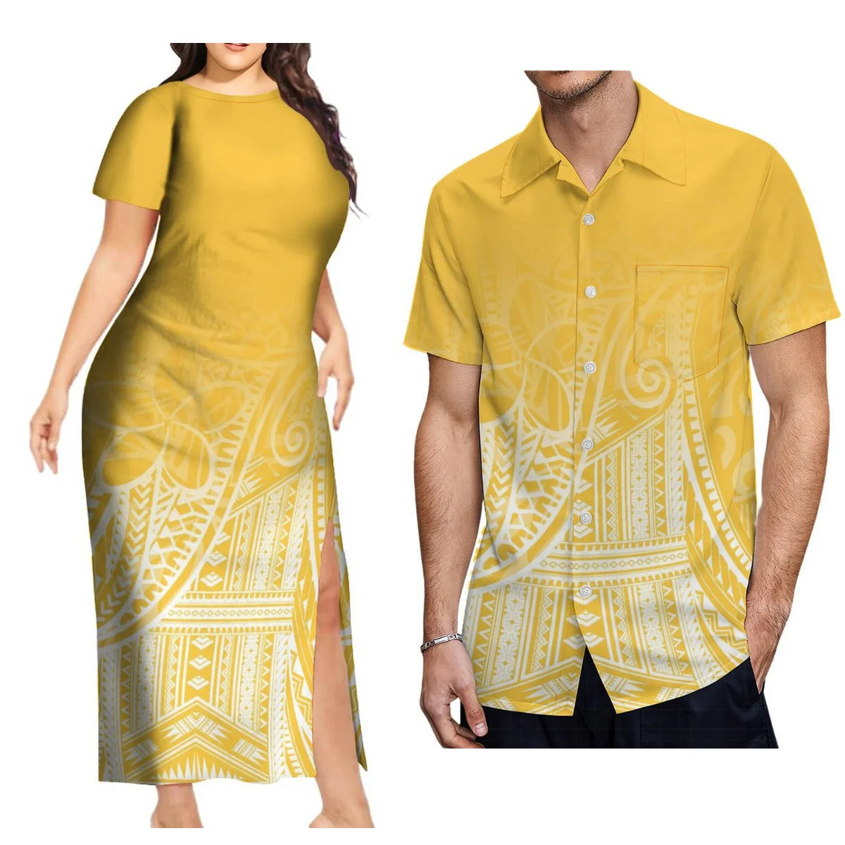 Support The Design Of Women'S Short Sleeve Dress Crew-Neck Samoan Polynesian Tribal Pattern And Hawaiian Men'S Shirt Couple Suit