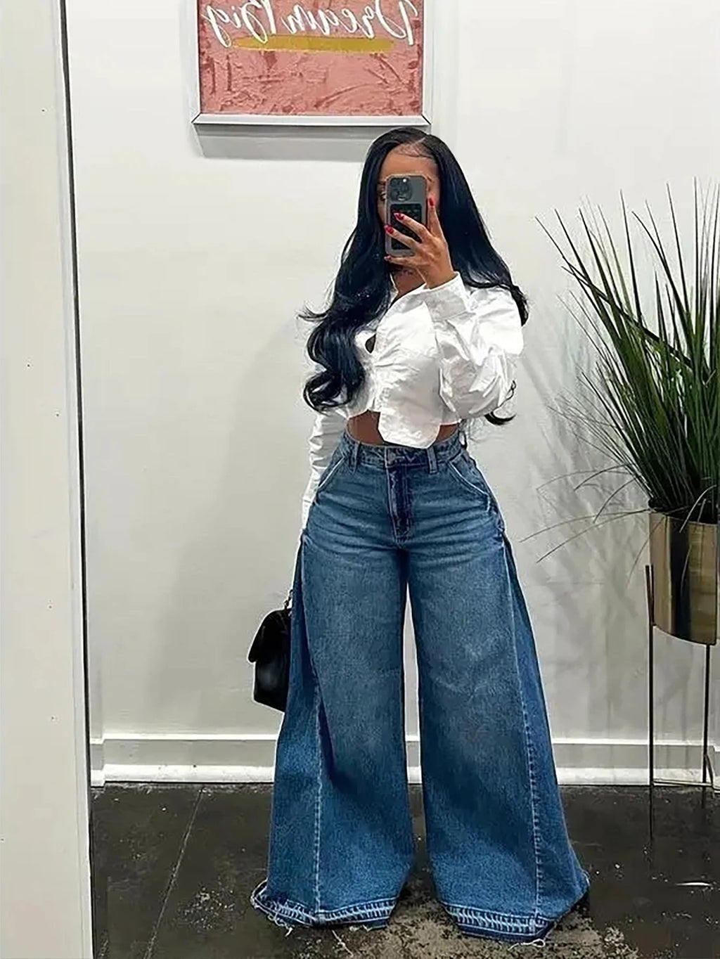 Vintage Wide-Leg Jeans for Women Y2K Niche Design Flared Pants Loose Versatile Floor-Length Trousers