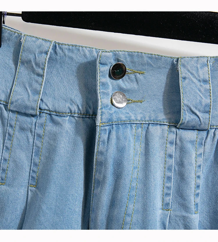 High Waist Calf-length Casual Jeans Women New 2024 Spring Simple Style Solid Color Loose Female Denim Wide Leg Pants B3322