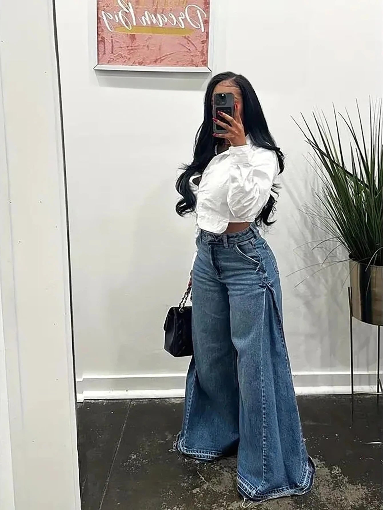 Vintage Wide-Leg Jeans for Women Y2K Niche Design Flared Pants Loose Versatile Floor-Length Trousers