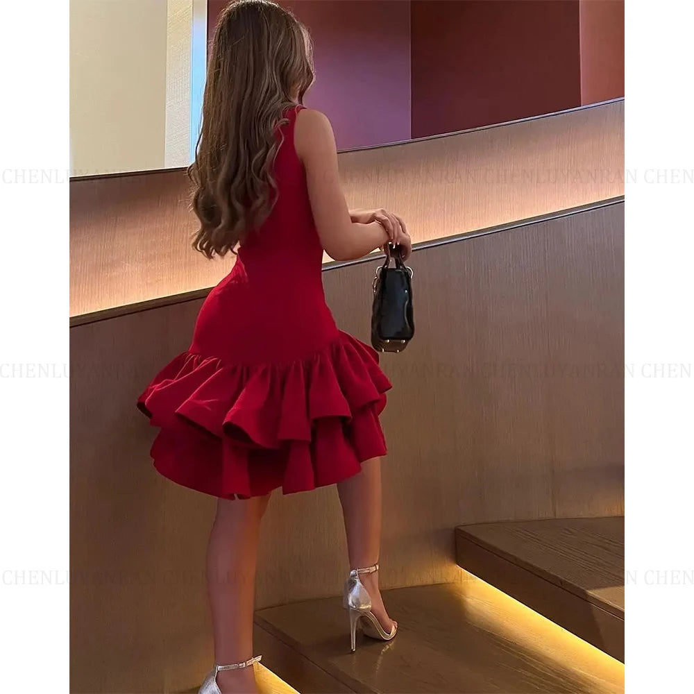 MOLISA Red Saudi Arabia Prom Dress Customized Sleeveless Formal Occasion Dresses Mermaid Short Evening Gowns فساتين الح