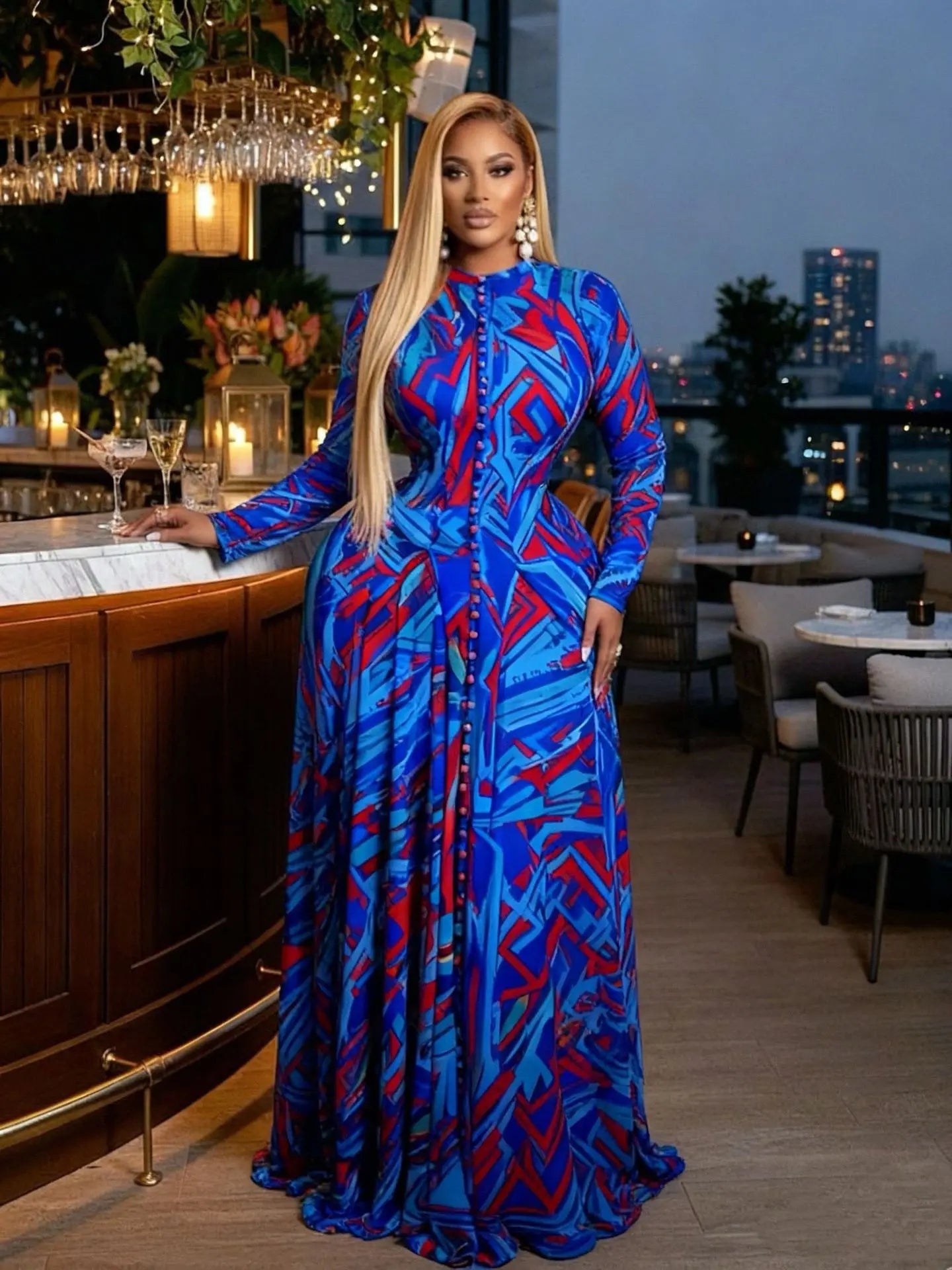 CM.YAYA Women O-neck Long Sleeve Big Swing Tie Dye Print Long Dress 2026 Sexy Parties Evening Vacation Maxi Dresses Vestidos
