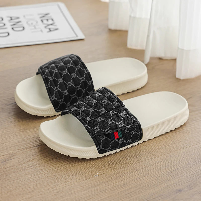 Men's Printed Skateboard Sandals Casual Non-Slip Thick-Soled Slippers Fashionable Summer Beach Indoor and Outdoor Home Shoes