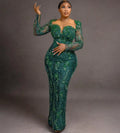 Aso Ebi Dark Green Mermaid Prom Dress Crystals Beaded Lace Evening Formal Party Second Reception 50th Birthday Engagement Gowns