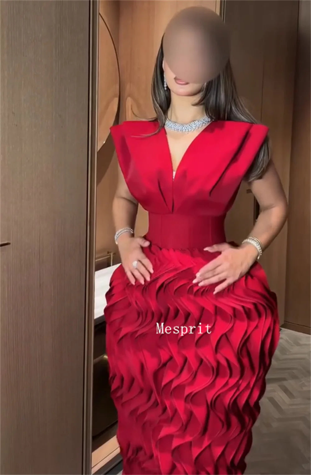 Customized High Quality Jersey Pleat Straight V-neck Long Bespoke Occasion Party Dresses Exquisite Chinese Style