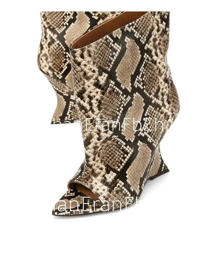 SoleLadies' Spring/Summer New Fish Mouth Slope High Heel Short Boots with Pointed Toe Exposed Cool Boots, Mid Top Boots