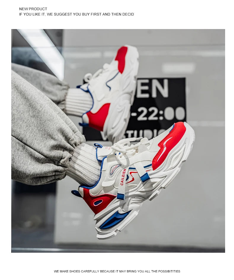 Men's Thick sole casual sneakers four seasons breathable lightweight soft-sole outdoor running shoes students speed sports shoes