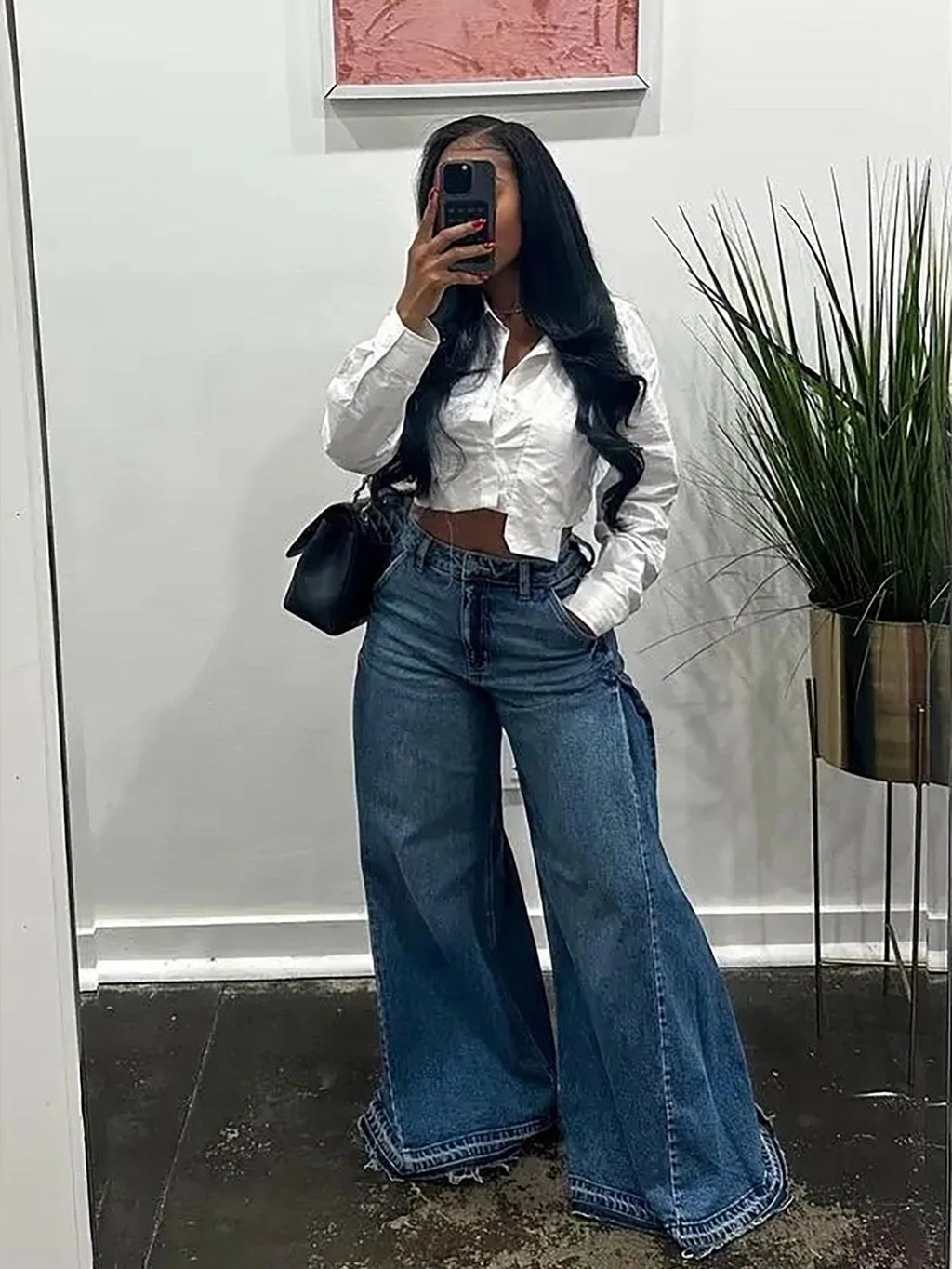 Vintage Wide-Leg Jeans for Women Y2K Niche Design Flared Pants Loose Versatile Floor-Length Trousers