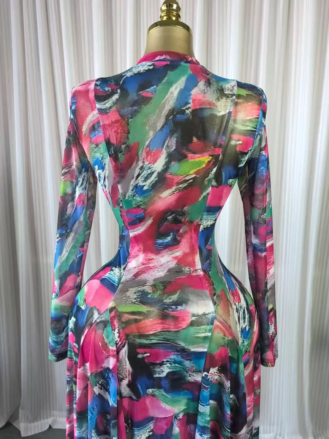 CM.YAYA Women O-neck Long Sleeve Big Swing Tie Dye Print Long Dress 2026 Sexy Parties Evening Vacation Maxi Dresses Vestidos