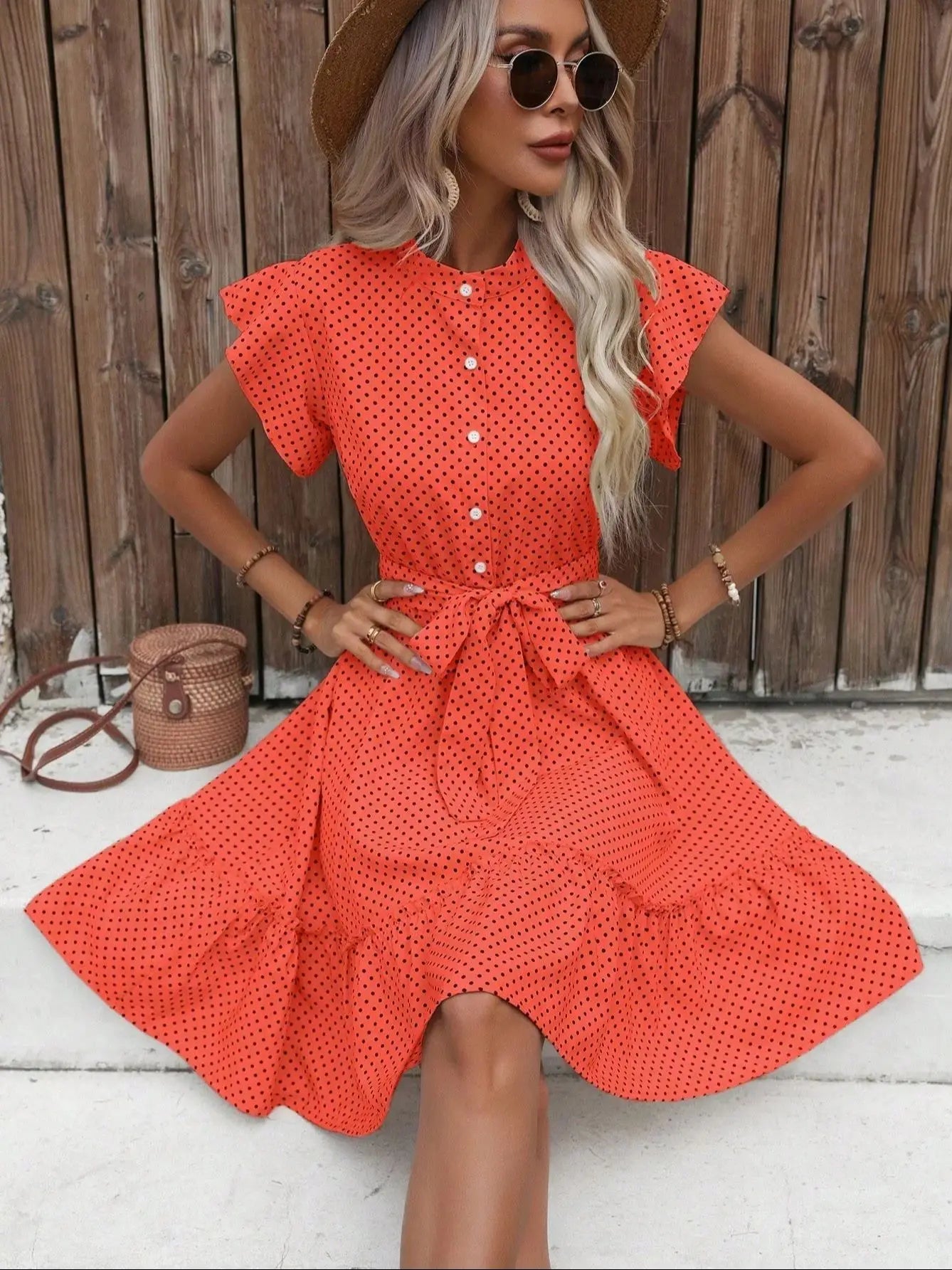 European and American women's fashionable and elegant temperament, ruffled hem, large skirt, waistband dress