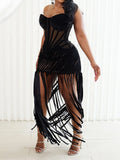 Customized Elegant Black Tassel Woman Cocktail Dresses for Special Events Long Sweetheart Prom Party Birthday Dress Summer 2025
