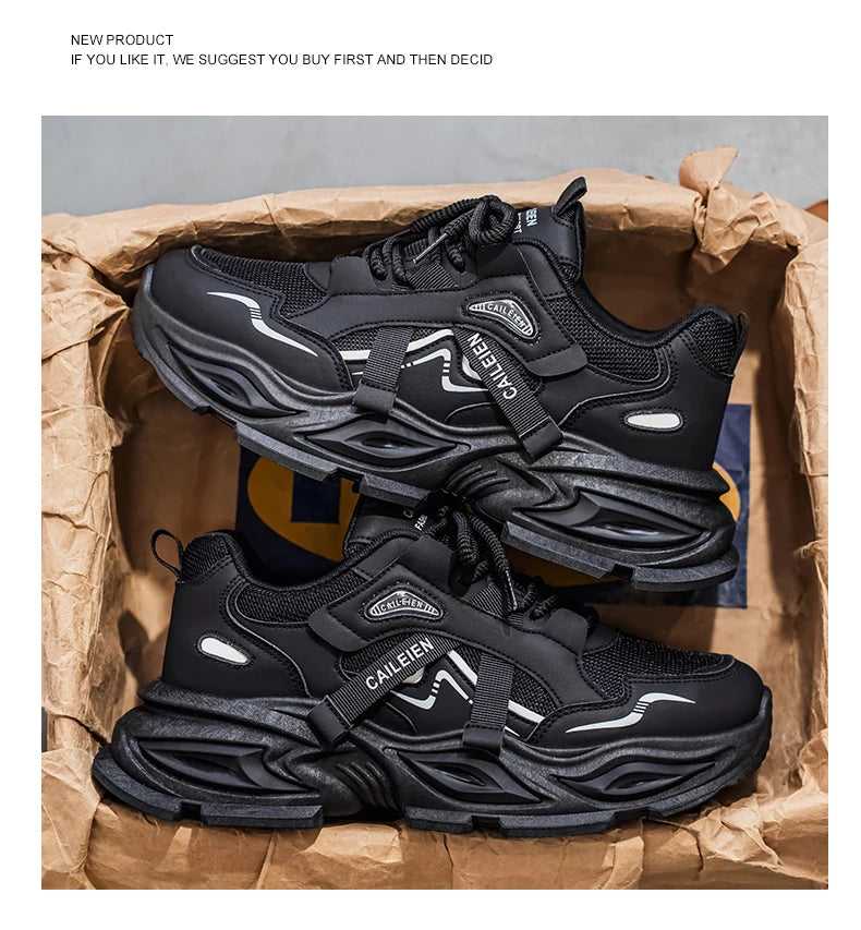 Men's Thick sole casual sneakers four seasons breathable lightweight soft-sole outdoor running shoes students speed sports shoes