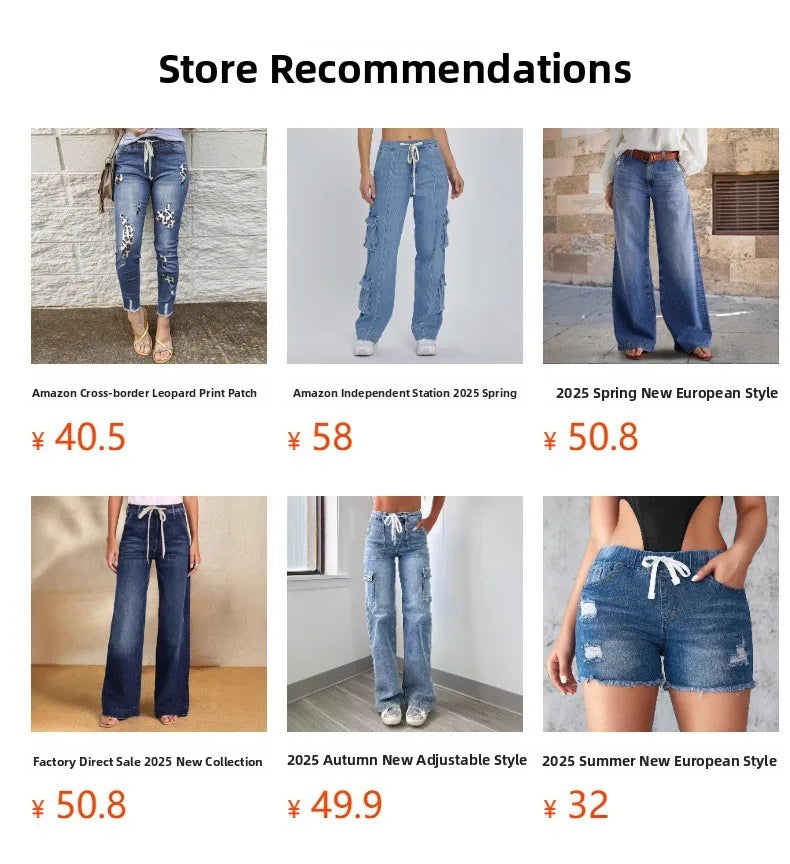 Retro Heavyweight Light Blue Denim High Waist Loose Straight Elastic Waist Wide Leg Pants Women Summer Design Sense Jeans