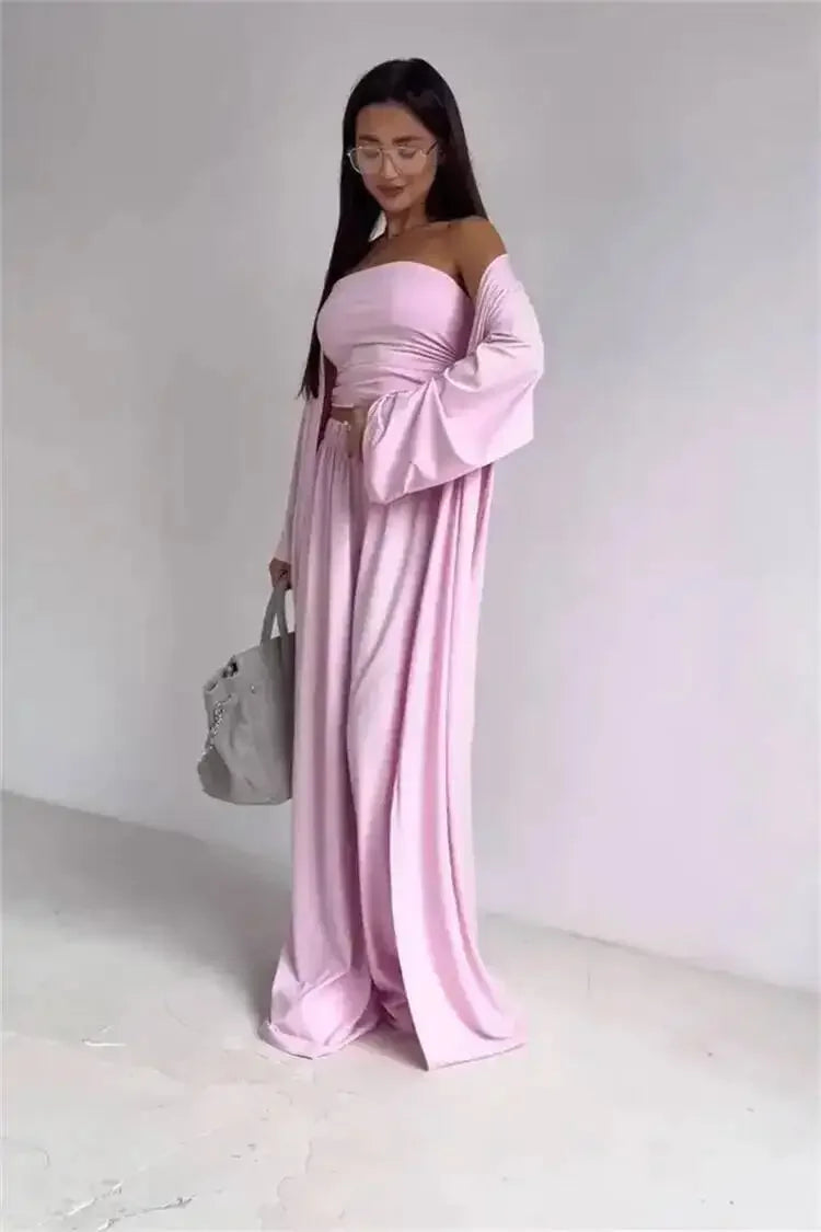 Summer Women's Clothing Casual 3Pcs Strapless Vest Long Cardigan Wide-Leg Pants Suit Lady Elegant Office Wear Outfits for Female