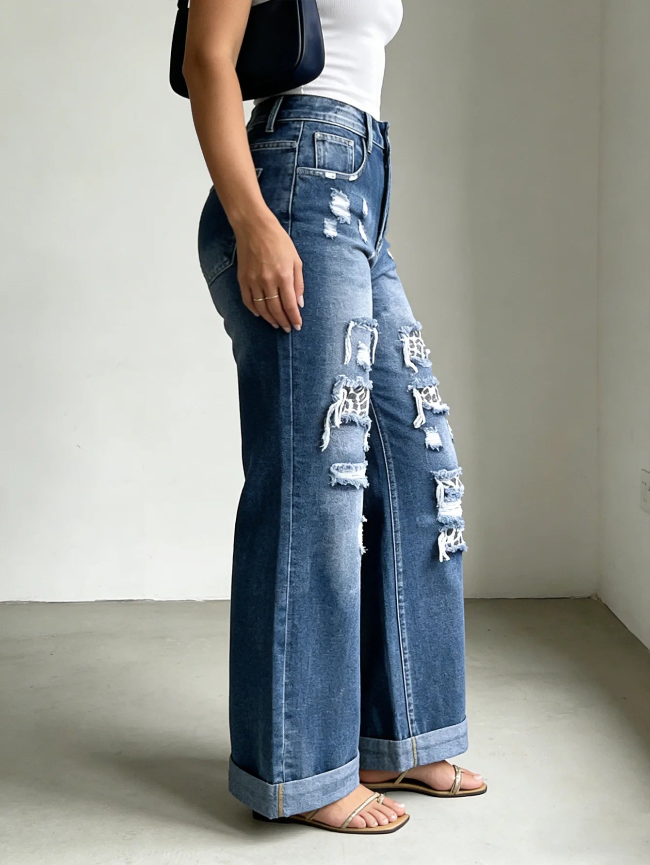 Women Jeans Denim Pant Wide Leg Long Pants Vintage Hole Casual Loose High Waist Straight Trousers Y2k Streetwear Elegant 2026