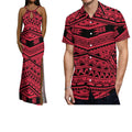 Polynesian Custom-Made Couple Set  Hawaiian-Style Printed Design  Vacation-Style Women'S Halter Dress  Men'S Pocket Shirt Top