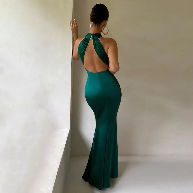 Women's Vestidos De Fiesta Elegantes Vestidos  Elegant Halter Neck Twist Front Maxi Dress  Slim Fit Evening Party Gown