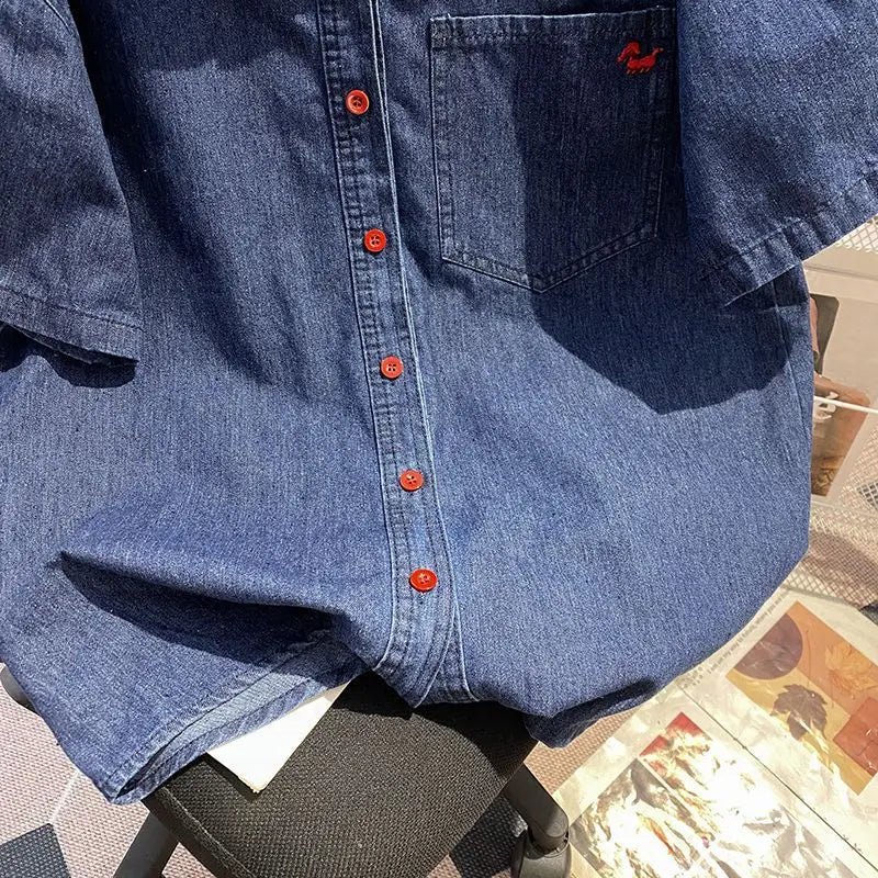 Denim Pant Set Women Two Piece Sets Turn Down Collar Shirt Tops Short Pants Lace Up Elastic Waist Y2k Streetwear Elegant Casual