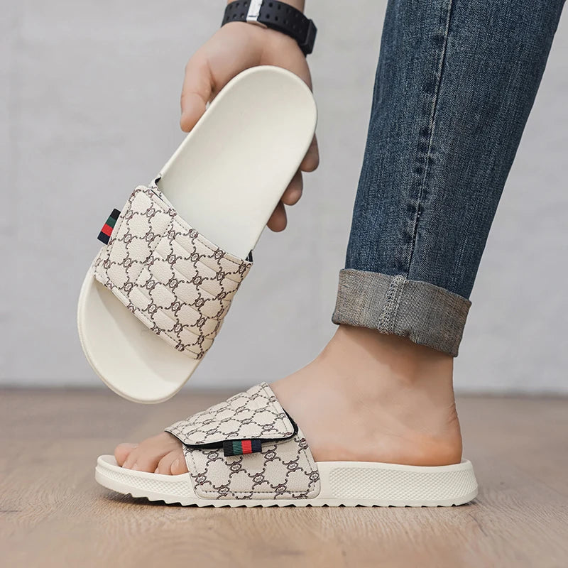 Men's Printed Skateboard Sandals Casual Non-Slip Thick-Soled Slippers Fashionable Summer Beach Indoor and Outdoor Home Shoes