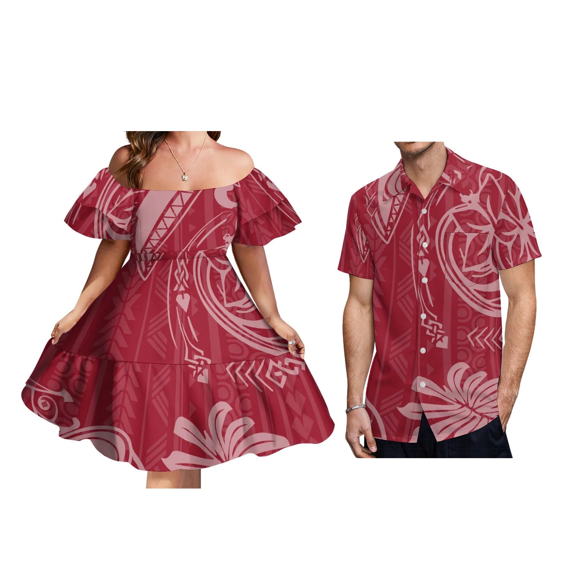 Tattoo Designs Customized On Demand Feature Ruffle Sleeve Dress Polynesian Traditional Tribe Short Dress For Evening 1 MOQ