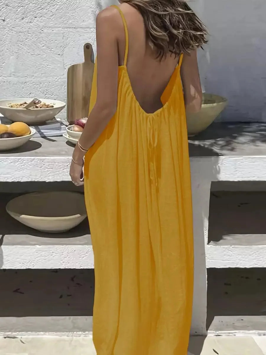 Ladies Loose H-Line Long Gown Comfortable Polyester Home Clothing with New Sleeveless Strap Design Casual Nightwear
