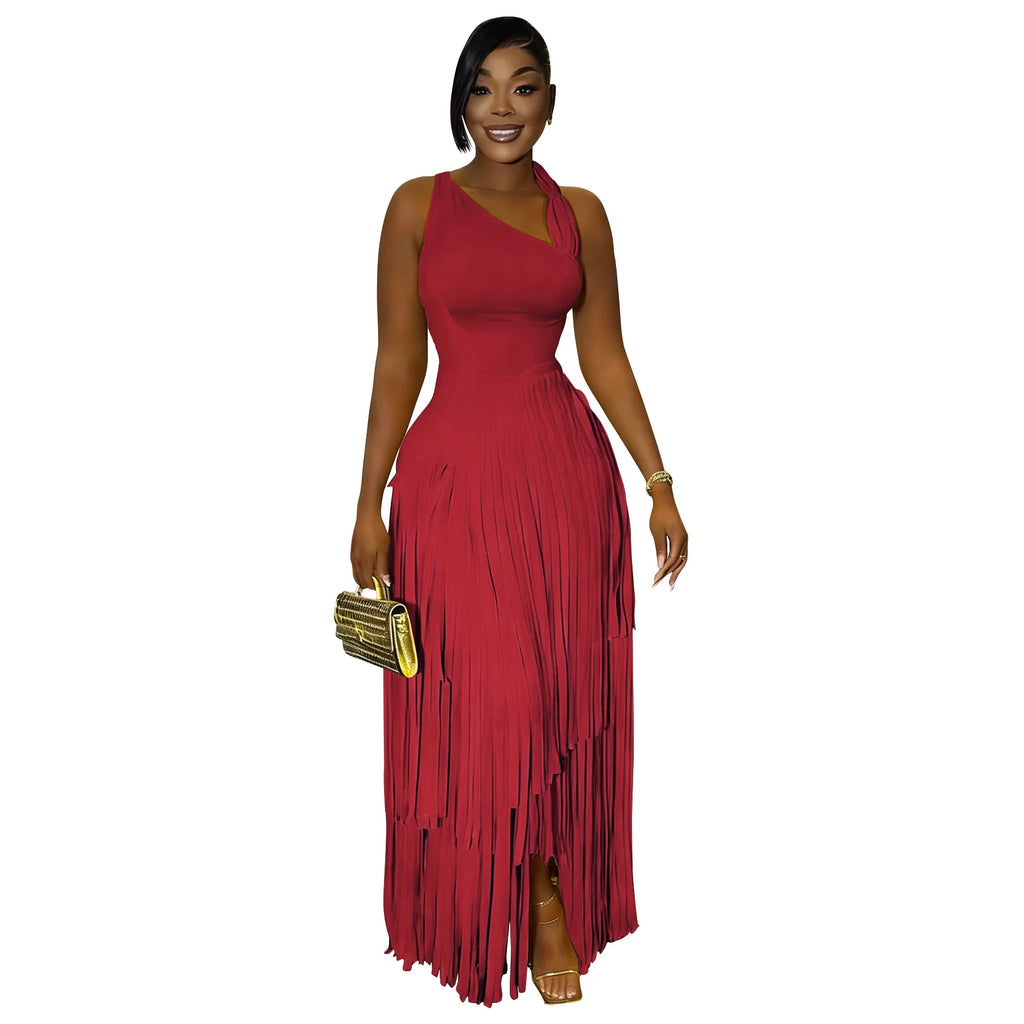 Summer Solid Color Tassel Dress for Women Elegant Slim Fit Women's Dress Fashionable Casual Maxi Dress