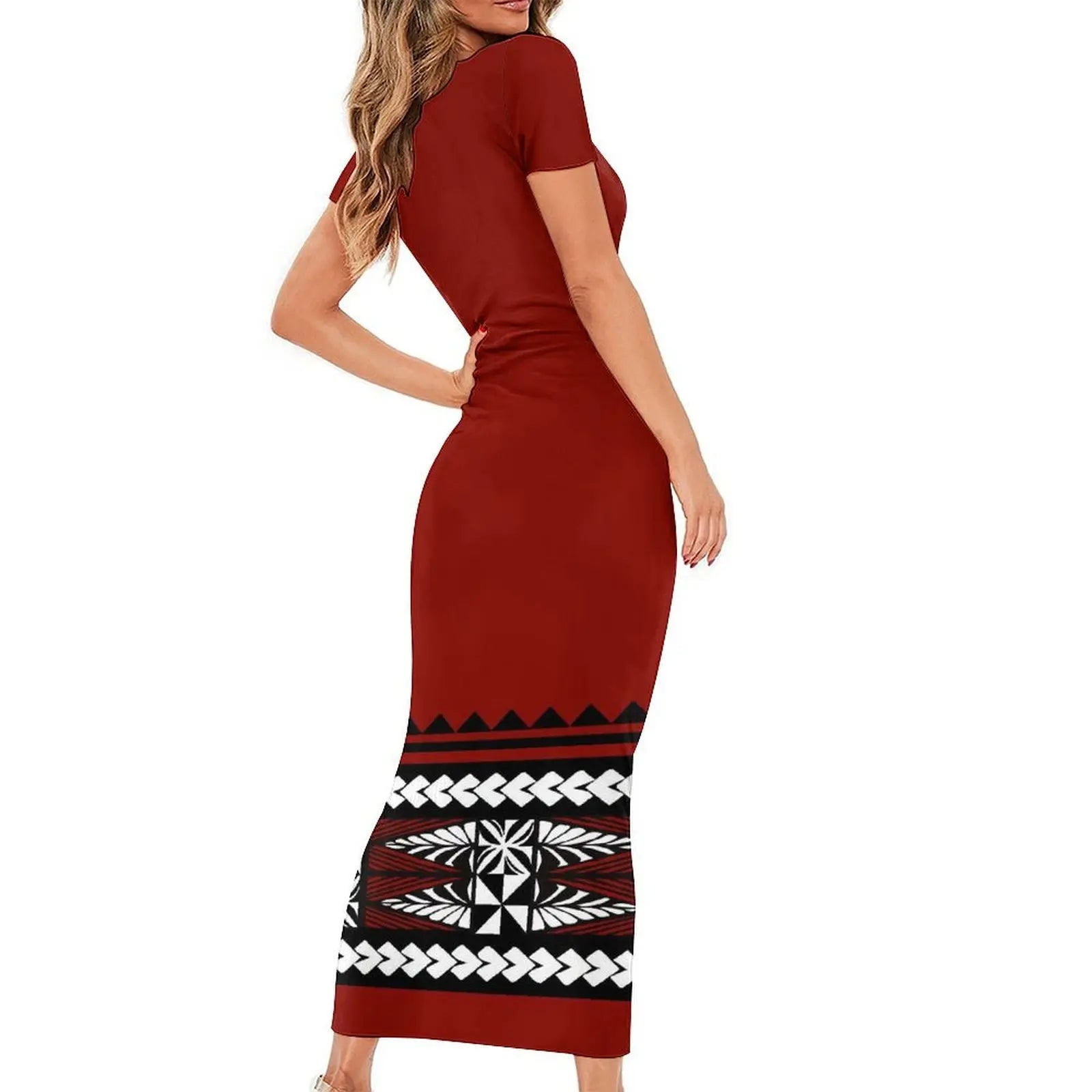 Support Custom Samoan National Dress Women'S Crew-Neck Maxi Dress Fashion Slit Dress With Men'S Short-Sleeved Shirt 9xl