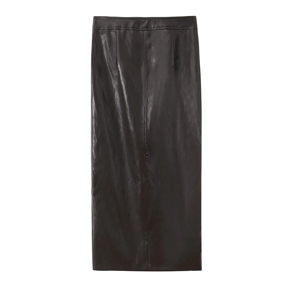 HH Women Elegant Fashion Faux Leather Vest Skirts Suits O Neck Belt Tops Slit Midi Skirt Casual Office Lady Chic 2 Piece Set