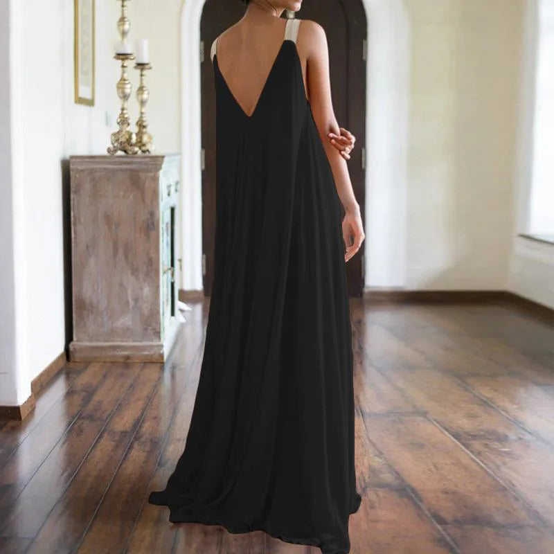 Summer Women Boho Dress Fashion Spaghetti Strap Black Sleeveless Beach Party Casual Long Dress For Women Robe Femme New 2024
