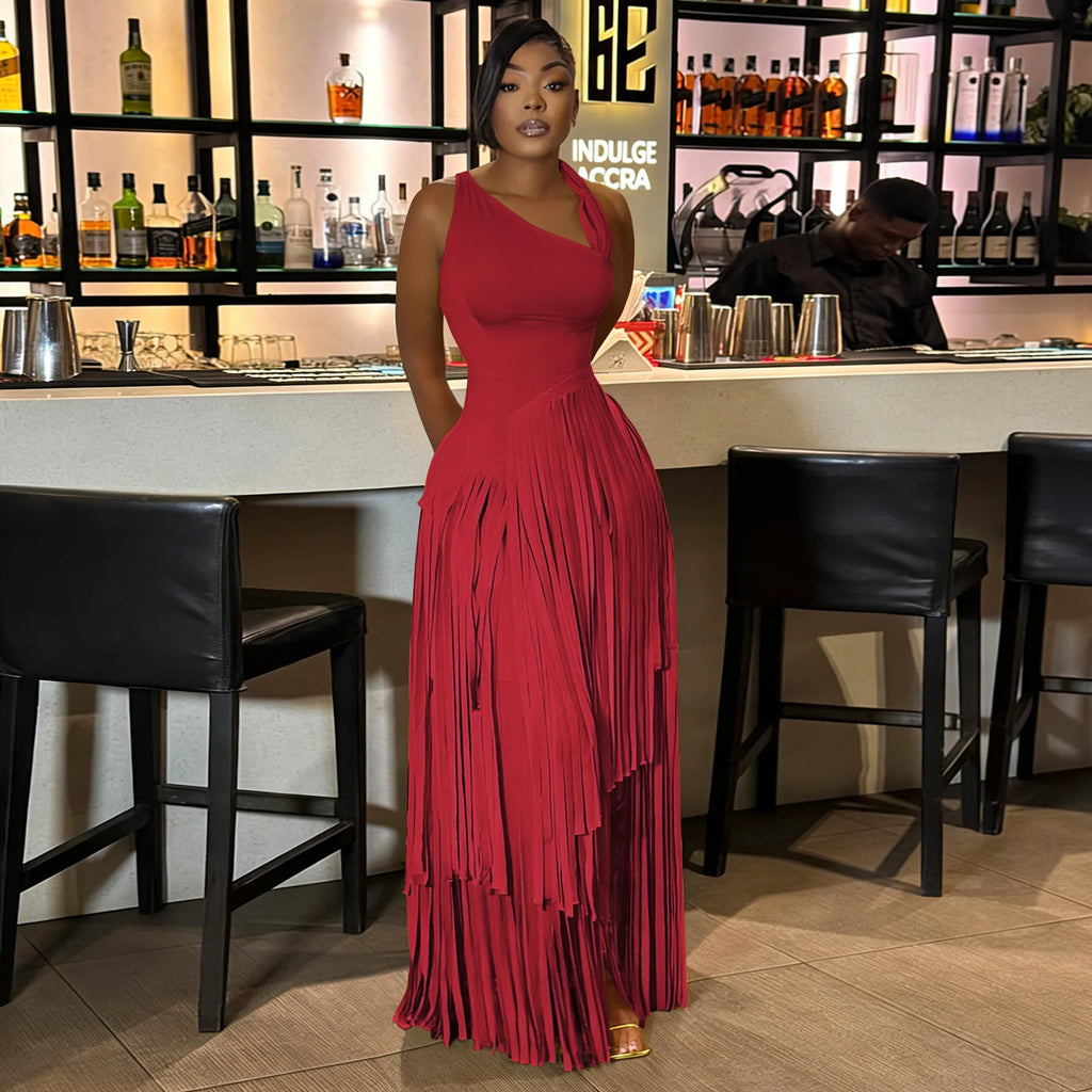 Summer Solid Color Tassel Dress for Women Elegant Slim Fit Women's Dress Fashionable Casual Maxi Dress