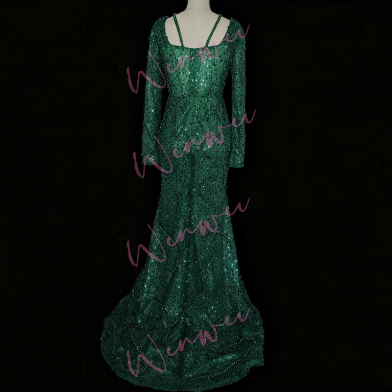 Customized Lace Sparkling Reception Gowns Prom Dresses Black Women Birthday Evening Dresses Elegant Long Sleeves Beaded