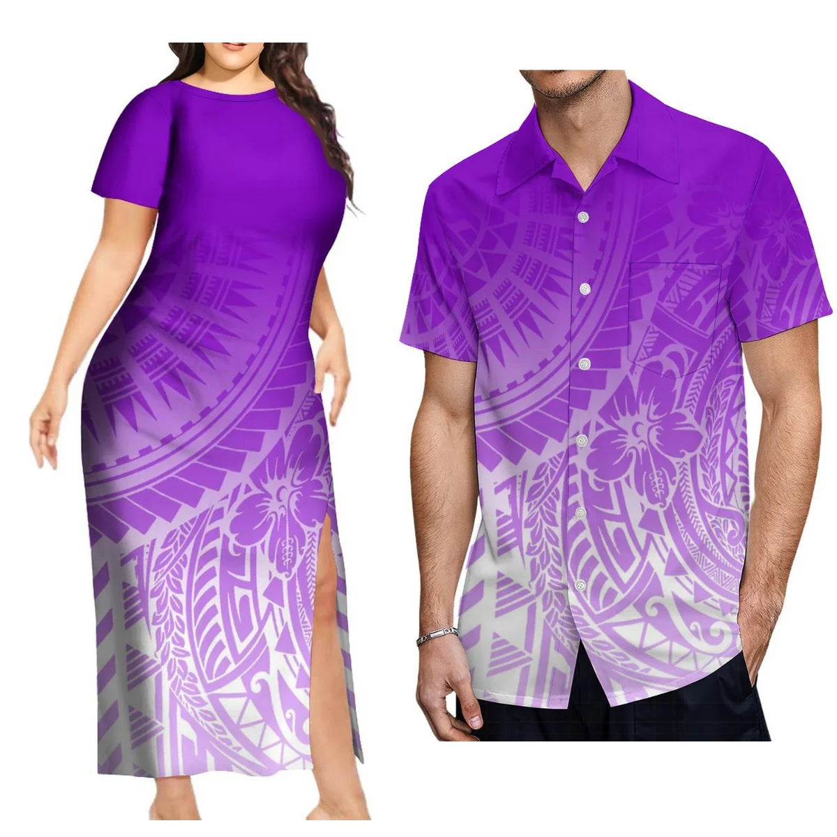 Support The Design Of Women'S Short Sleeve Dress Crew-Neck Samoan Polynesian Tribal Pattern And Hawaiian Men'S Shirt Couple Suit