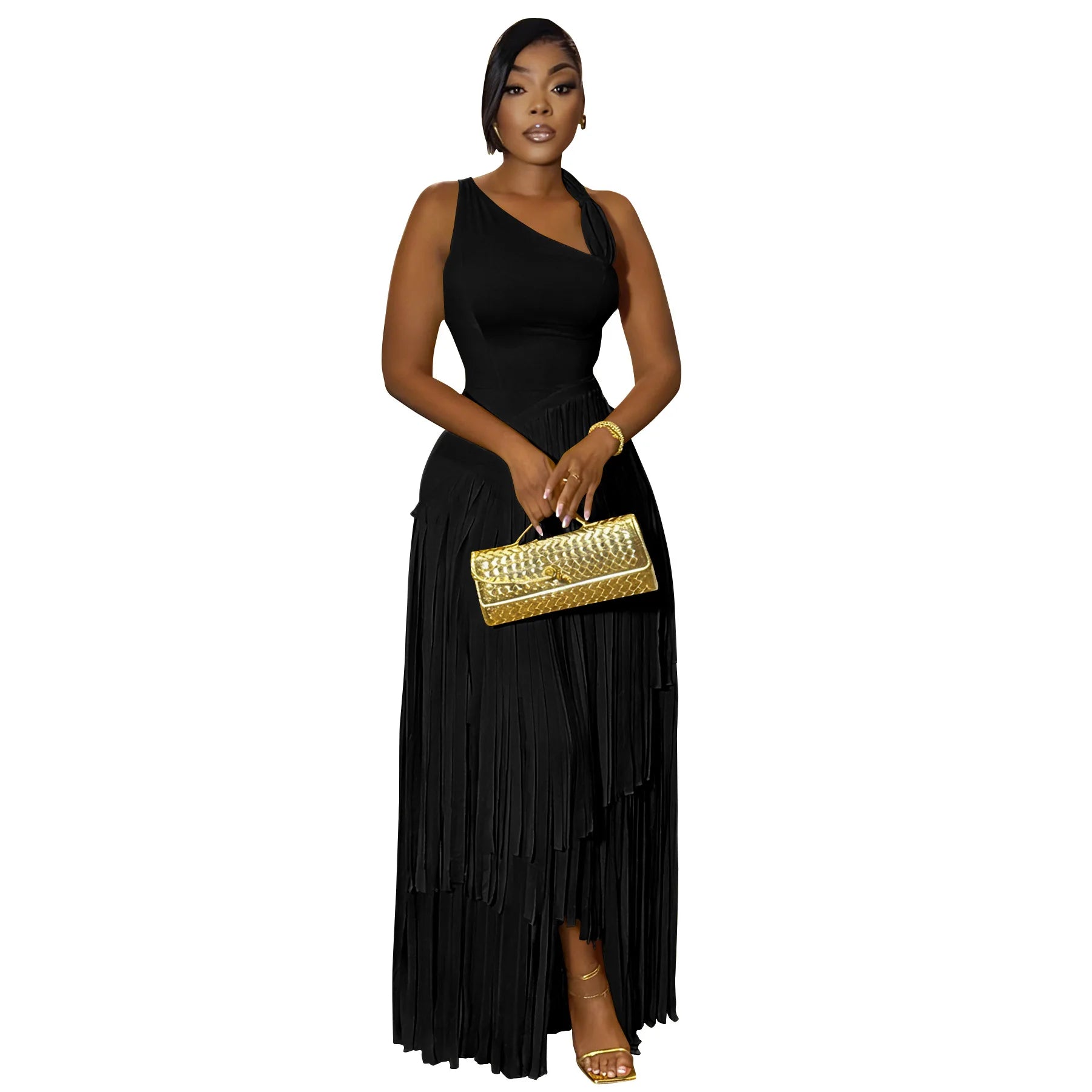 Summer Solid Color Tassel Dress for Women Elegant Slim Fit Women's Dress Fashionable Casual Maxi Dress