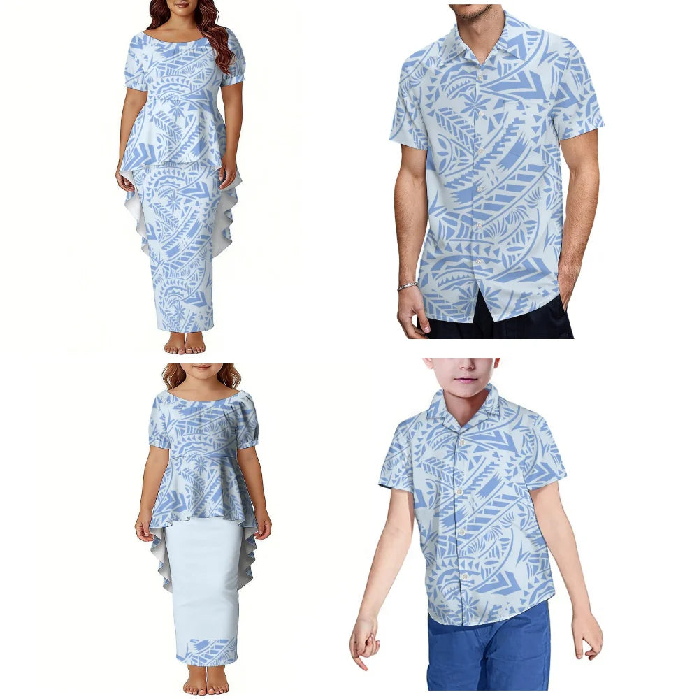 uuuuu New Polynesian Samoa Festival Party Custom Men'S Shirts Family Set Women'S Puletasi Dresses Traditional Ethnic Costumes
