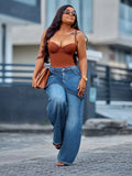 Denim Pant Women Jeans Vintage Wide Leg Long Pants Slim Fit High Waist Straight Trousers Y2k Streetwear Elegant Work Casual