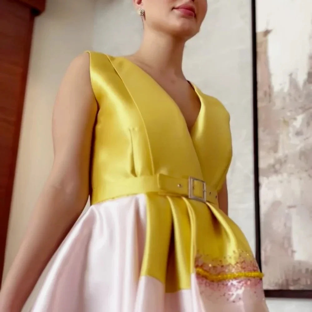 Fashion V-neck Ball Gown Anke Length Evening Dresses Sequin Satin Formal Occasion Gown luxury dresses wedding partyплатье с перь