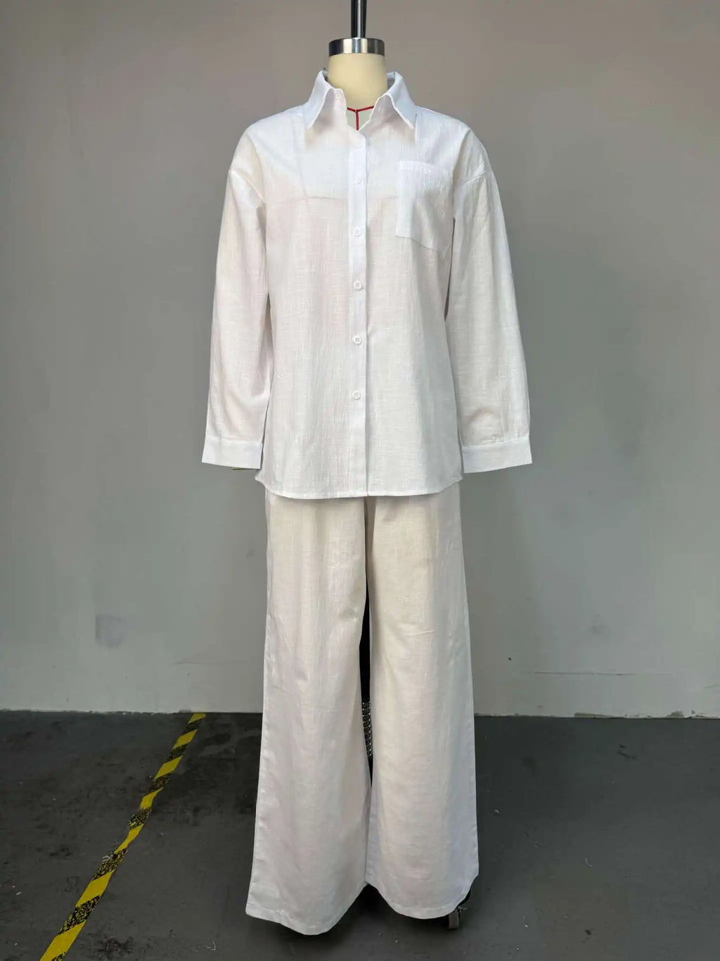 Solid Women Pant Sets Two Pieces Matching Set Elastic Waist Wide Leg Pants Long Sleeves Shirt Loose Elegant Casual 2025 Spring