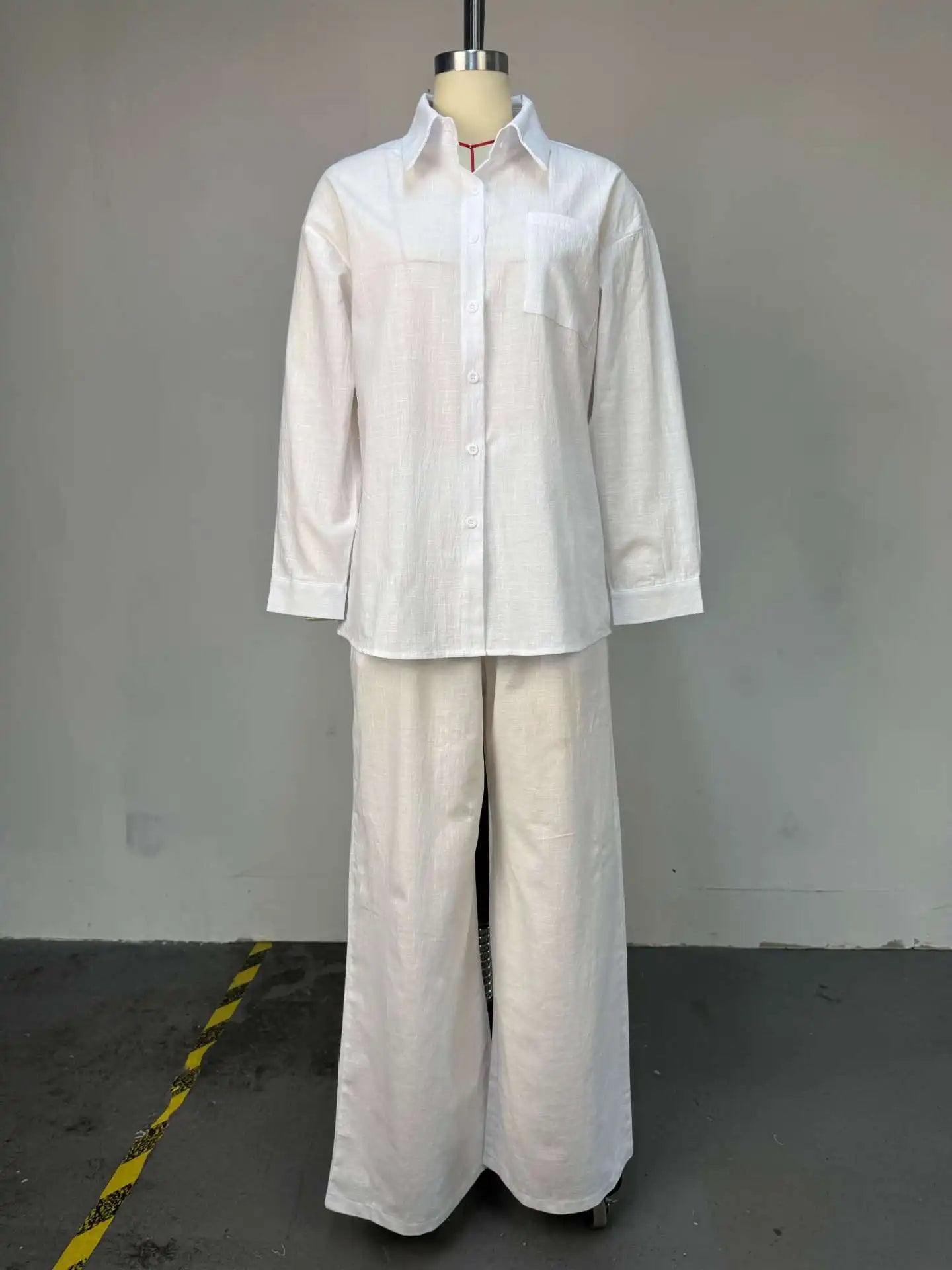 Solid Women Pant Sets Two Pieces Matching Set Elastic Waist Wide Leg Pants Long Sleeves Shirt Loose Elegant Casual 2025 Spring