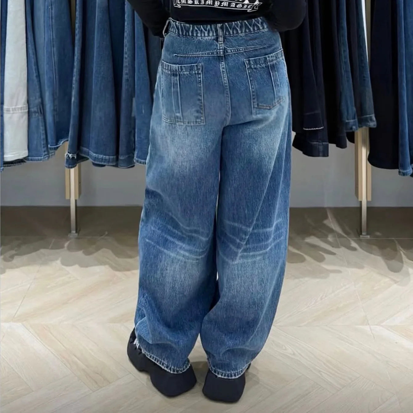 Denim Pant Women Jeans Vintage Wide Leg Long Pants Slim Fit High Waist Straight Trousers Y2k Streetwear Elegant Work Casual