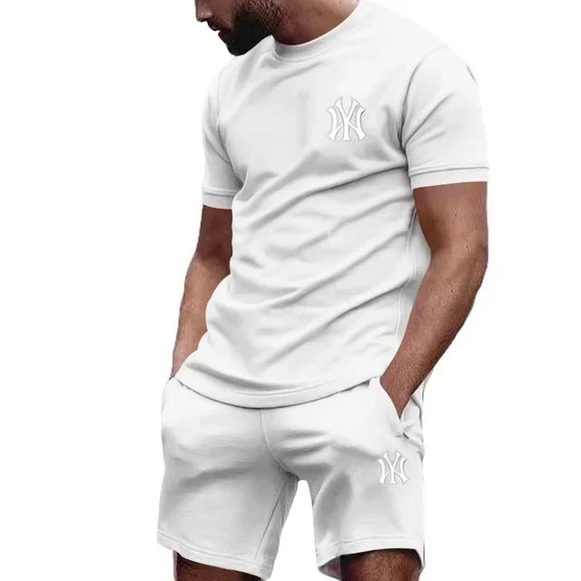 New hot selling 2026 men's two-piece sportswear short sleeved T-shirt and pants set running fitness summer