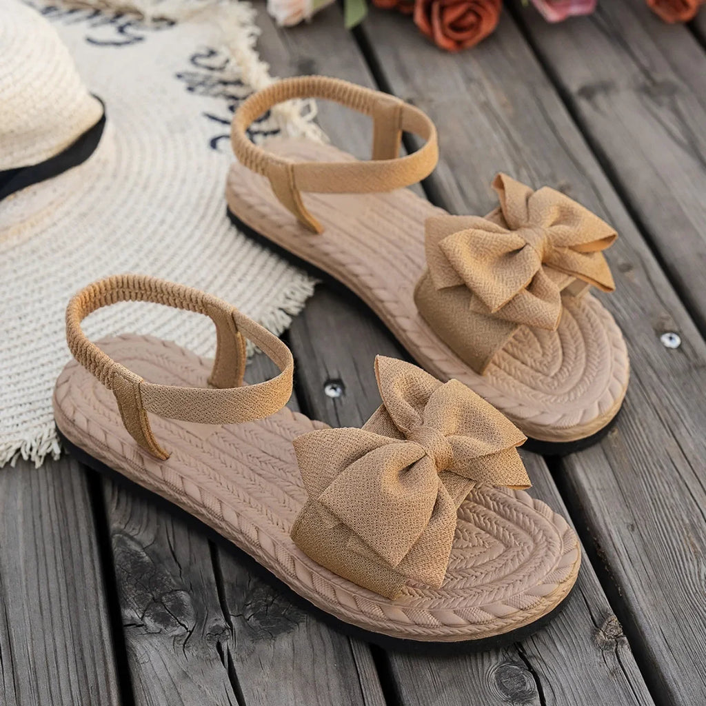 New Summer Flat Sandals Fashion Beach Slippers Outdoor Bow Tie Flat Shoes Home Women Anti-slip Trend Sandals Lightweight Sandals