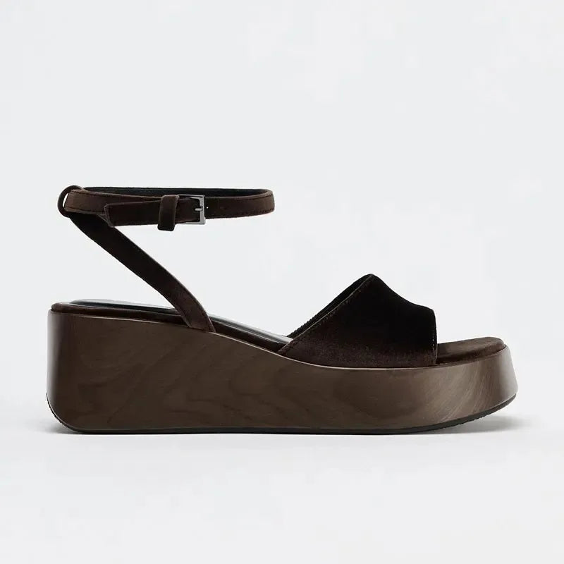 Women's Retro Velvet Wedge Sandals Platform Heels, Open Toe Ankle Strap Clogs Comfortable for Beach Resort Vacation Party
